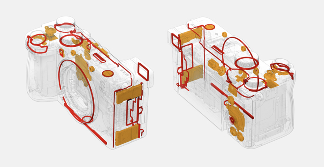 Ilustración en la que se muestran las ubicaciones de los sellos que proporcionan la resistencia al polvo y la humedad