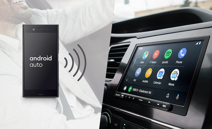 Imagen que muestra la conversión de smartphone inalámbrica del XAV-AX4000 de 6,95 pulgadas (17,6 cm), con Android Auto